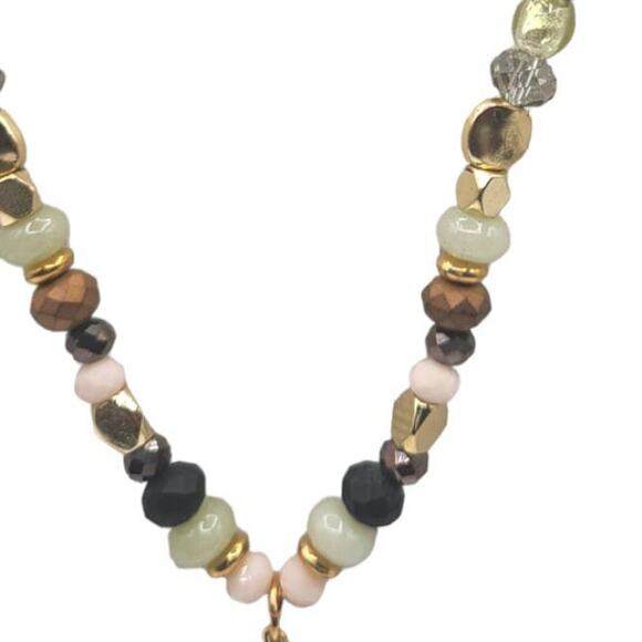 Gold Multicolor Beaded Pendant Fashion Necklace ~ NEW - Picture 5 of 7